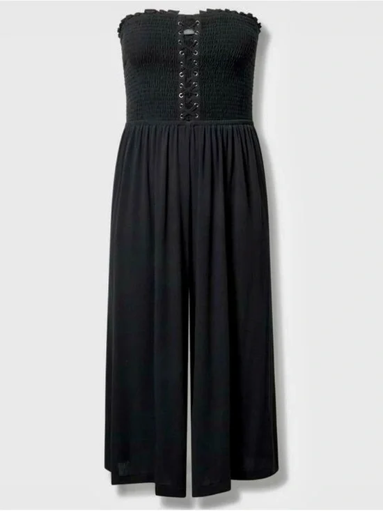 Torrid Smocked Lace Up Strapless Culotte Jumpsuit - Size 1X - NWT! - Picture 4 of 10